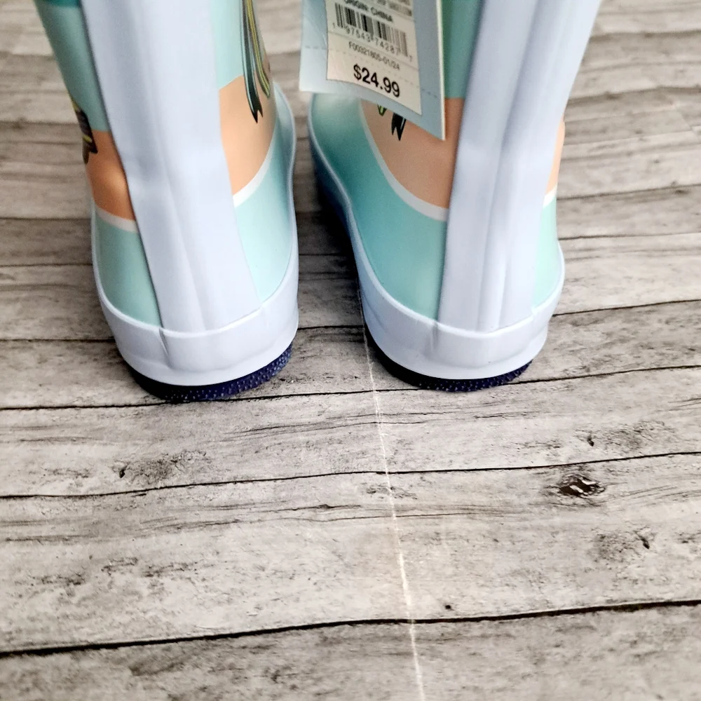 Cat & Jack Boy's Evan Blue Toddler Beach Scene Rubber Slip-on Rain Boots Sz 7